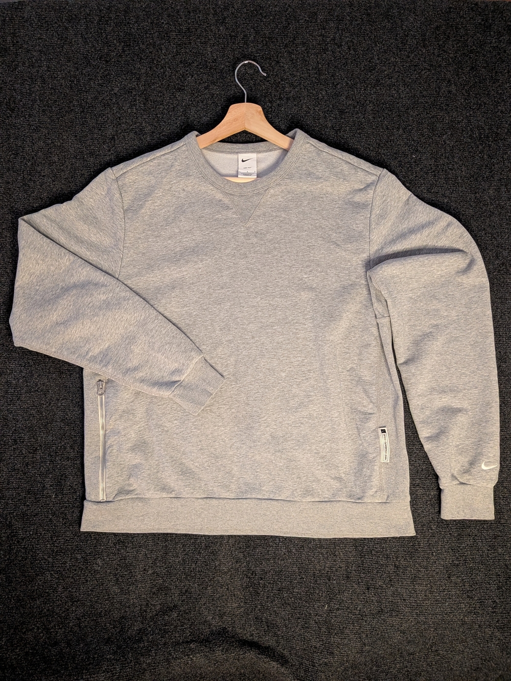 Nike Standard Issue Dri-FIT Crewneck Sweatshirt Gray Zip Pocket Men's L
